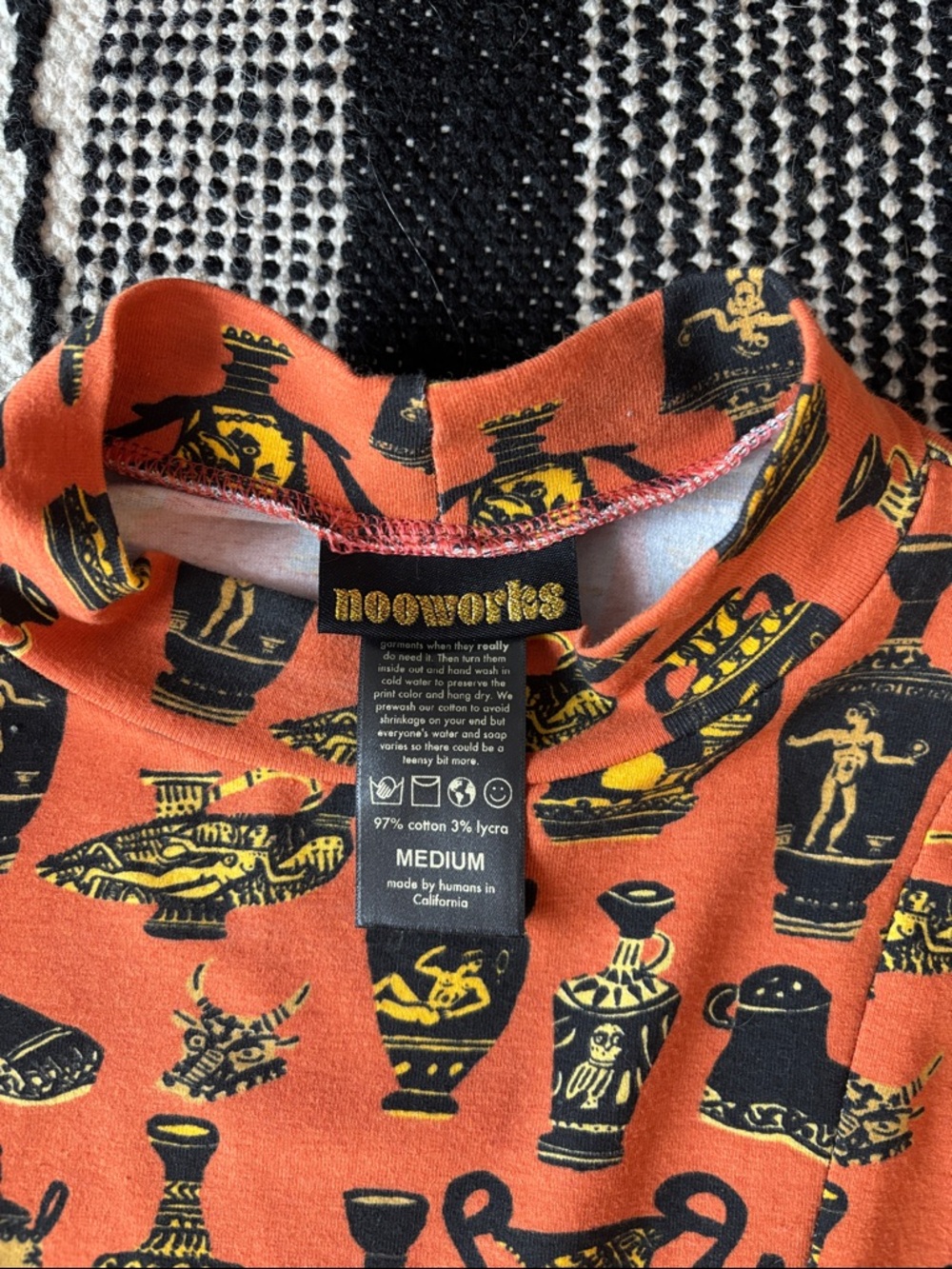 Nooworks Orange & Black Patterned Long Sleeve A-Line Dress - Picture 3 of 3